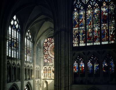 Glasmosaikvinduer og roset af katedralen i Troyes af Unknown artist