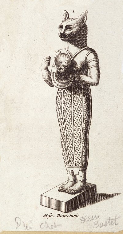 Statue af dansens gudinde, kattehovedbastet (det gamle Egypten). gudinde i gammel egyptisk religion, af Unknown artist