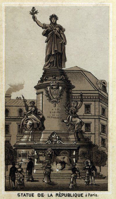 Statue af Republikken, Place de la Republique i Paris. Kromolitografi i slutningen af det 19. århundrede. af Unknown artist