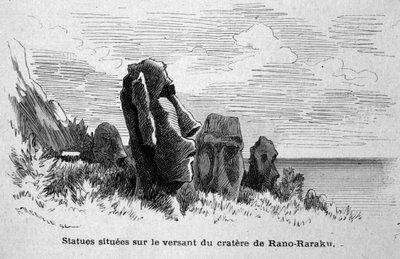 Statuer placeret på Påskeøen (Rapa Nui), Polynesien. af Unknown artist