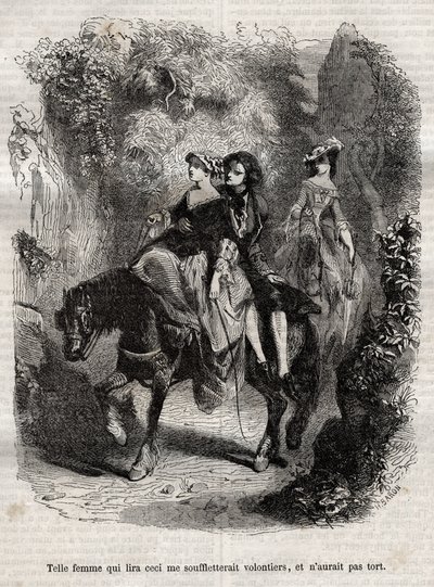 Sådan en kvinde, der læste dette, ville med glæde blæse mig og ville ikke tage fejl. - Illustration til "" bekendelserne" af Jean-Jacques (Jean Jacques) Rousseau (1712-1778) - gravering af 1849 af Unknown artist