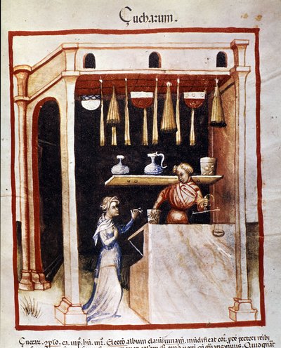 Tilberedning af sukker. Belysning fra malkning af medicin og diætetik "" Tacuinum sanitatis"" af Unknown artist