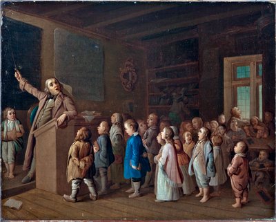 Undervisning i landskolen, Anonym. Olie på lærred, første halvdel af det 19. århundrede., Statens museum for religionshistorie, Skt. Petersborg af Unknown artist