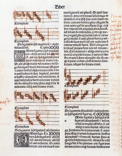 Textseite und handschriftliche Anmerkungen aus Die Kunst der Musik von Guillaume Despuig von Unknown artist