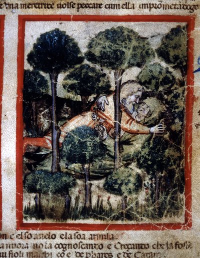 Thamar (Tamar) er besat af Amnon (Ammon)” Miniature taget fra Codex 212 (eller Paduan Codex eller Bible of Padua) 1390-1400 Rovigo, Accademia dei Concordi af Unknown artist
