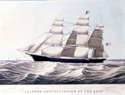 Den amerikanske klipper Sovereign of the Sea omkring 1852. Litografi fra 1800-tallet af Unknown artist