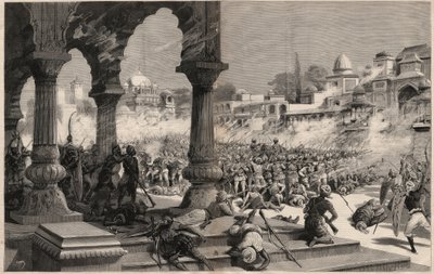 Slaget ved Manipur - Britiske indiske opstande - massakre på en kolonne på omkring 500 engelske soldater, kaldet af Maharadjah, hvis undersåtter gjorde oprør i Manipur (territorium på grænsen til Assam og Burma) i Indien af Unknown artist