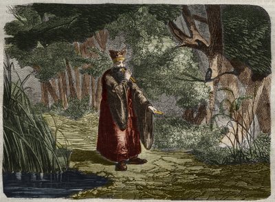 Den kinesiske Ling Mon (Ling-lun) (Lihng-lewn) opdager stemningen ved at blæse i stammen på en bambus. 27. århundrede f.Kr. Gravering fra 1859 i "" Le Musee Des Sciences"" af Unknown artist