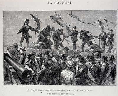 Kommunen: Frimurere planter deres bannere på fæstningsværket ved Porte Maillot (1871) - gravering af Unknown artist