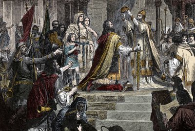The Coronation of Charlemagne - Coronation of Charlemagne (742 - 814) i 800 af pave Leon III af Unknown artist