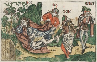 The Drunkenness of Noah, ca. 1483-95 (håndfarvet træsnit) af Unknown artist