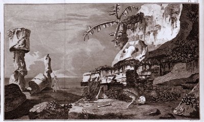 Påskeøen (Rapa Nui) i Polynesien efter "Viaggi del Capitano Cook", indgravering fra det 19. århundrede. af Unknown artist