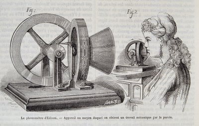 Edison-fonometeret - enhed, ved hjælp af hvilken et mekanisk værk opnås ved tale i "" Nature"" 1878. af Unknown artist