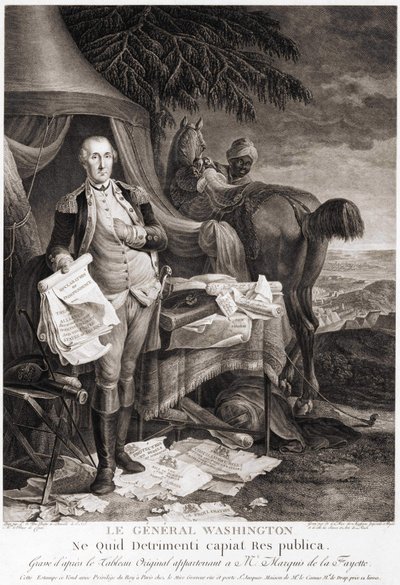 General Washington (1732 - 1799), indgraveret efter det originale maleri tilhørende Marquis de la Fayette. af Unknown artist
