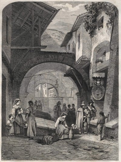 Ghettoen i Rom i det 19. århundrede, gravering. af Unknown artist