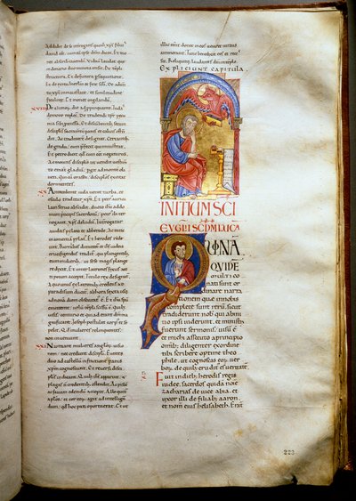 Sankt Lukas-evangeliet repræsenterer med tyren Page en oplyst bibel (Ms.721-Foglio 223r.) fra begyndelsen af det 12. århundrede. Svag. 52,5x36 cm Rom, Biblioteca Casanatense af Unknown artist