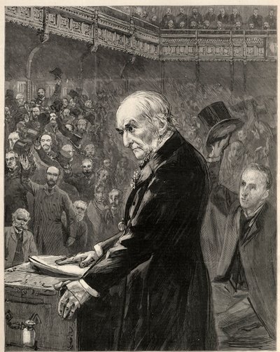 Underhuset, 13. februar 1893: tale af William Ewart Gladstone (kobberstik) af Unknown Artist
