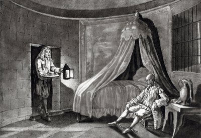 Jernmasken i sit fængsel på øen Sainte-Marguerite af Unknown artist