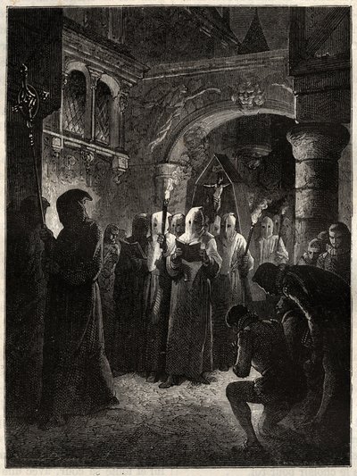 Kongen af Frankrig Henrik III (1551-1589) i hvidt angrende jakkesæt”” Procession af Confrerie indstiftet af kongen 23/03/1585 (Konge af Frankrig Henrik III i hvid angrende procession) af Unknown artist