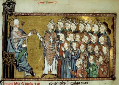 Kongen af Frankrig Ludvig X Hutinen (1289-1316) overdrog charteret til normannerne den 19/03/1315, idet han udtænkte større uafhængighed og færre skatter til hertugen af Normandiet. Miniature fra et manuskript fra 1300-tallet af Unknown artist