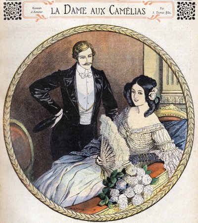 The Lady of the Camelias af Alexandre Dumas Jr., en illustration i slutningen af det 19. århundrede efter journalen for romaner. af Unknown artist