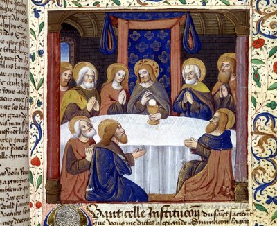 Den sidste nadver. (Kristus omgivet af sine apostle) - belysning af middelalderen, sd. af Unknown artist