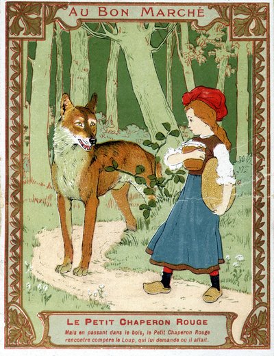 Den Lille Rødhætte møder ulven - Bon Marché reklamemærke af Unknown artist
