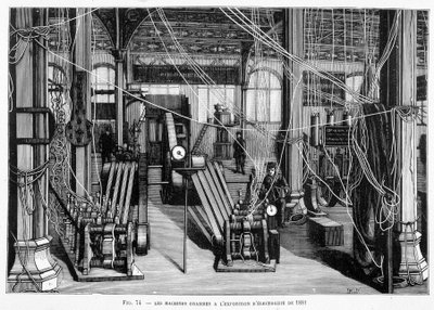 The Machine Grams på 1881 Electricity Exhibition - i "" The New Conquests of Science"" af Louis Figuier. af Unknown artist