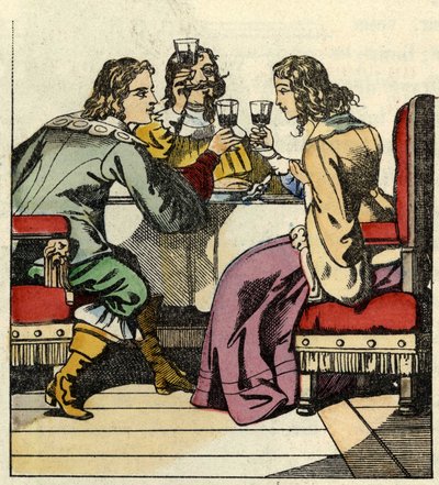 Markisen af Carabas inviterer prinsessen og kongen til at spise på slottet. Illustration af fortællingen "The cat botte" af Charles Perrault af Unknown artist