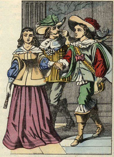 Markisen af Carabas, prinsessen og kongen på slottet. Illustration af fortællingen "The cat botte" af Charles Perrault af Unknown artist