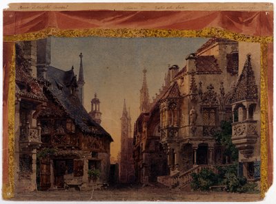 Meistersinger von Nurnberg (Les Meistersinger de Nuremberg), WWV 96, opera af Richard Wagner skabt i 1868. Scenografi af Ferrario til La Scala i Milano af Unknown artist