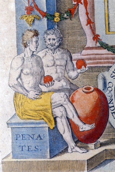 Penaterne. (indenlandske guder, der beskytter byen eller hjemmet). af Unknown artist