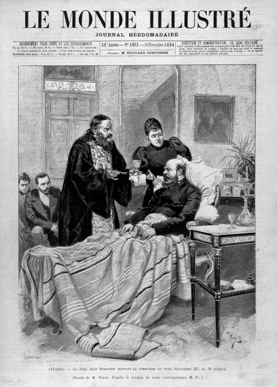 Paven giver nadver til zar Alexander III. ""Den illustrerede verden"". 11/10/1894. af Unknown artist
