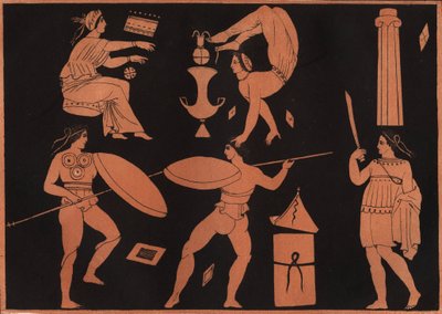 Pyrrhichios-dansen (Pyrrhic-dans) - indgravering fra "" skikke og traditioner for alle folk i universet. Det vil sige historien om regeringen, lovene, militsen, om alle nationers religion fra de tidligste tider til i dag "1856 af Unknown artist