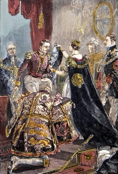 Dronning Victoria investerer franskmændenes kejser med strømpebåndsordenen på Windsor Castle af Unknown artist