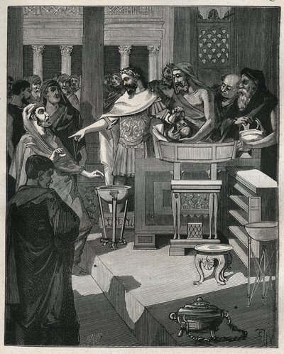 Den romerske kejser Caligula (12-41) i en brocanter i romersk Gallien. Indgravering fra 1885 i "" Les arts et metiers illustres"" af Adolphe BITARD. af Unknown artist