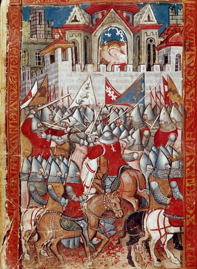 Belejringen af Pamplona i Spanien af Charlemagne, der vandt over Sarrazins Miniature fra "Entre d
