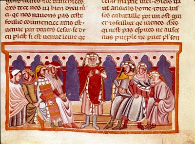 Læren om miniaturelov fra "The Facts of the Romans"", der fortæller om Den Tolv Cæsars liv. Venedig fra det 13. århundrede, biblioteca Marciana af Unknown artist