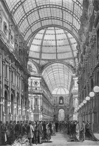 Victor Emmanuel-galleriet (Victor-Emmanuel) i Milano i 1867. (Galleria Vittorio Emanuele). Stik fra 1867. af Unknown artist