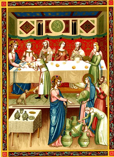 Bryllupsfesten i Cana, miniature fra et manuskript fra det 14. århundrede af Unknown artist
