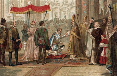 Afsættelsen af Henrik IV, konge af Frankrig ved Saint Denis den 25. juli af Unknown artist