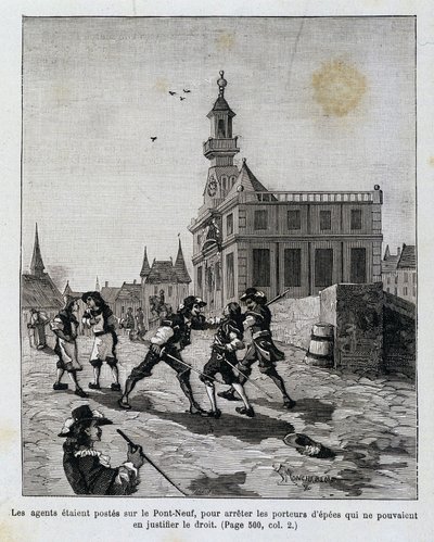 Agenterne var udstationeret på Pont Neuf for at stoppe dem, der ikke kunne retfærdiggøre deres ret. af Unknown artist