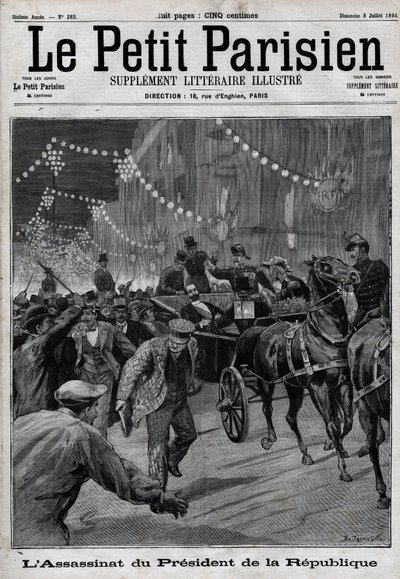 Mordet på republikkens præsident Sadi Carnot (1837-1894) af den italienske anarkist Sante Caserio i juni af Unknown artist