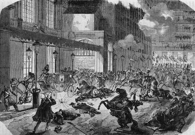 Den italienske revolutionær Felice Orsinis (1819-1858) angreb mod Napoleon III. Paris af Unknown artist