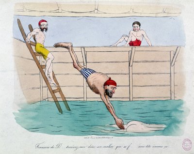 Badet: karikatur af offentlige bade (svømmebassiner) i Paris - 1800-tallet, Carnavalet. af Unknown artist