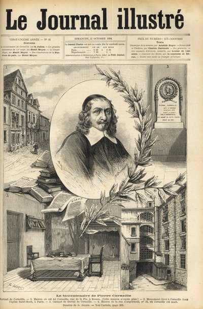 Pierre Corneilles 200-års jubilæum - Le bicentenaire de Pierre Corneille - indgravering i "Le journal illustrious"" fra 1884 af Unknown artist