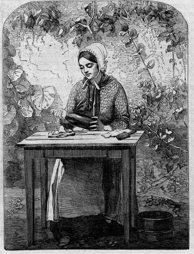 Aftapning af champagnevin. Stik fra 1864. af Unknown artist