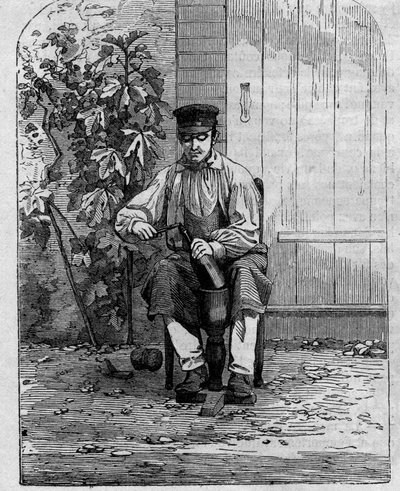 Aftapning af champagnevin. Stik fra 1864. af Unknown artist