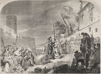 Afbrændingen af biskopperne Nicholas Ridley og Hugh Latimer på bålet nær porten til Balliol College, Oxford, England af Unknown artist