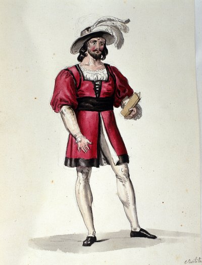 Karakteren, der fortolker viriliten i balletten "" Il noce di Benevento"" af den østrigske komponist Franz Xaver Sussmayr (1766-1803). Illustration af det 19. århundrede af Unknown artist